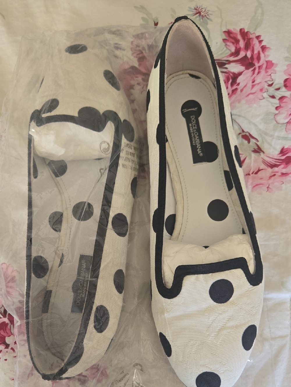 Dolce & Gabbana White and Black Polka Dot Women's Loafers
